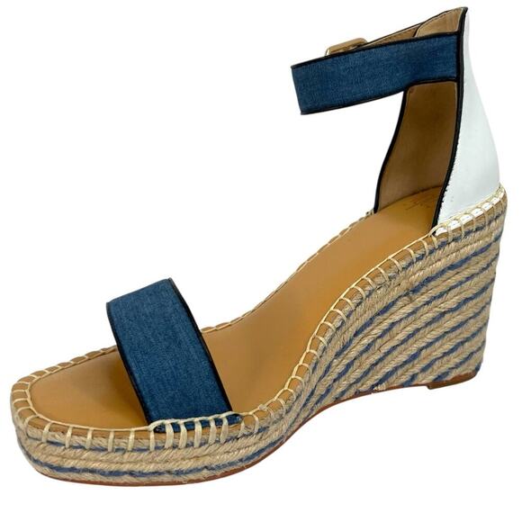 CABi Parker Espadrille Wedge Sandals 4" Heel in Blue and White Women's Size 8 - Picture 4 of 12